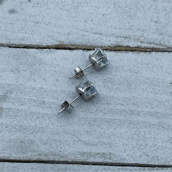 Stainless Steel 9mm Clear CZ Stud Earrings - Picture 3 of 7